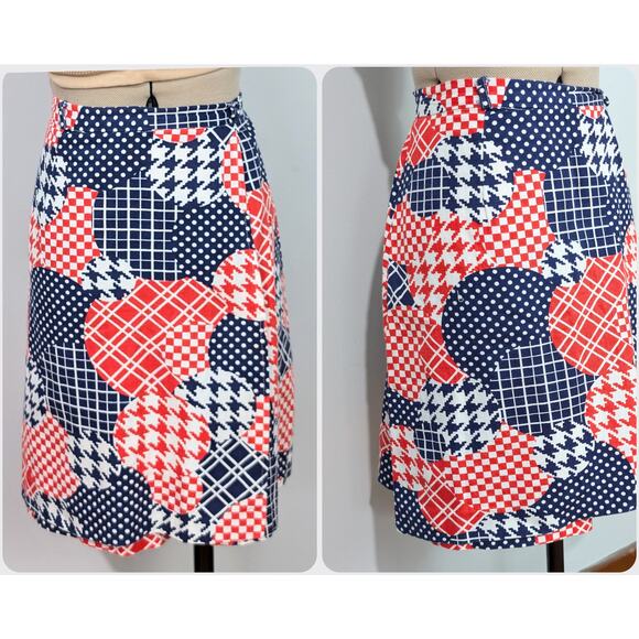 60s Blue/Red Patchwork Skort - Picture 1 of 7